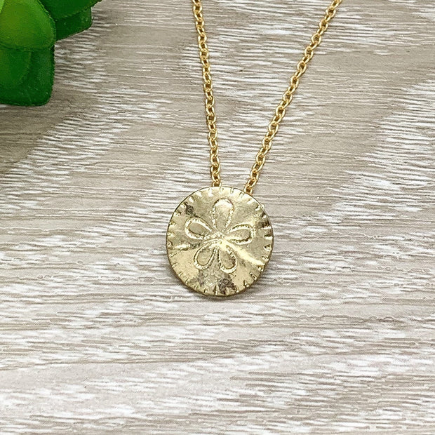 Tiny Sand Dollar Necklace, Ocean Lover Gift, Beach Jewelry, Gold Sanddollar Pendant, Coastal Necklace, Seascape Jewelry, Gift for Her