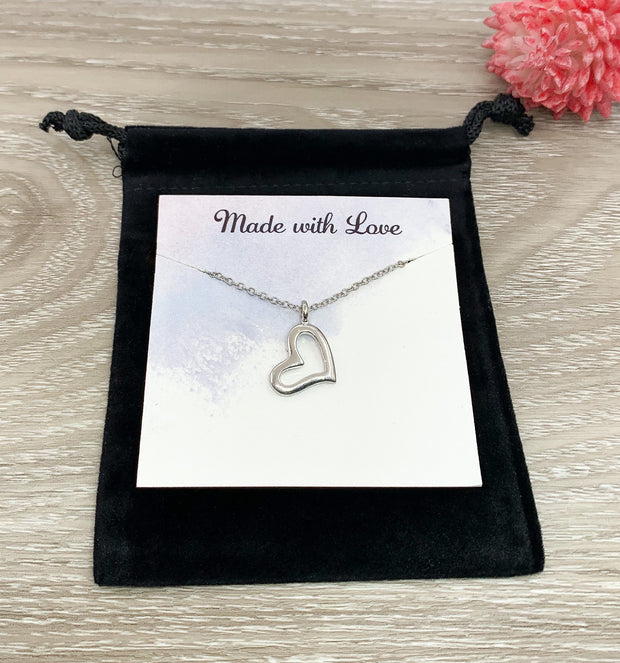 Open Heart Necklace Gold, Minimalist Necklace, Dainty Heart Pendant, Friendship Necklace, Birthday Gift for Little Sister, Christmas Gift