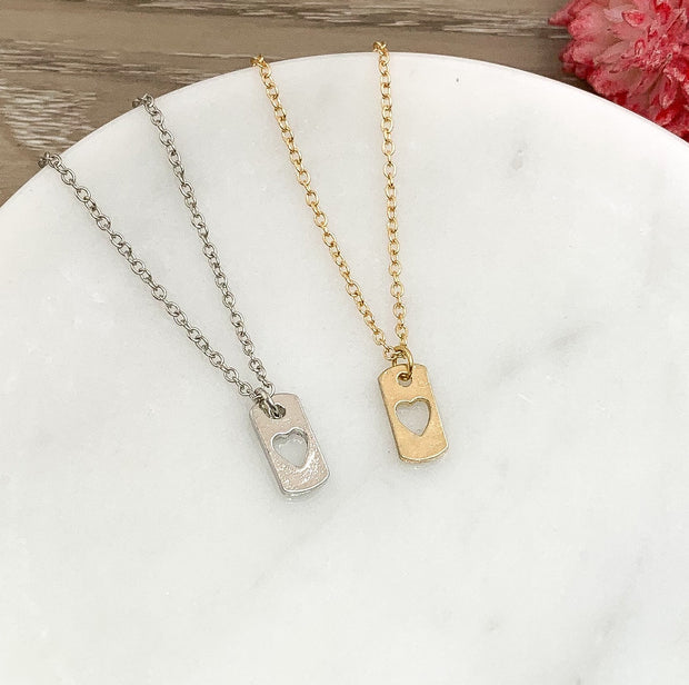 Tiny Heart Tag Necklace, Minimalist Necklace, Dainty Heart Pendant, Friendship Necklace, Birthday Gift for Big Sister, Christmas Gift