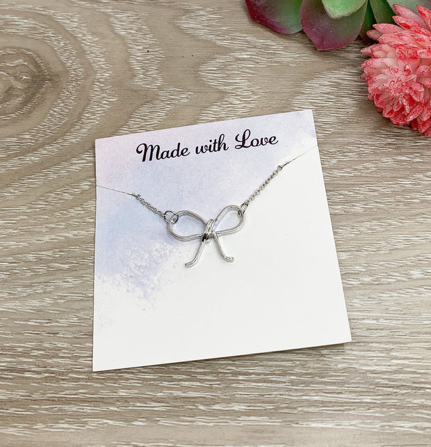 Dainty Bow Necklace, Silver Bow Pendant, Bow Tie Necklace, Tie the Knot Jewelry, Bridesmaid Gift, Wedding Jewelry, Necklace for Women