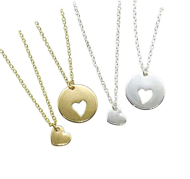 Circle with Heart Necklace Set for 2, Interlocking Heart Cut Out Necklace Set, Matching Friendship Necklaces, BFF Gift, Mother Daughter Gift