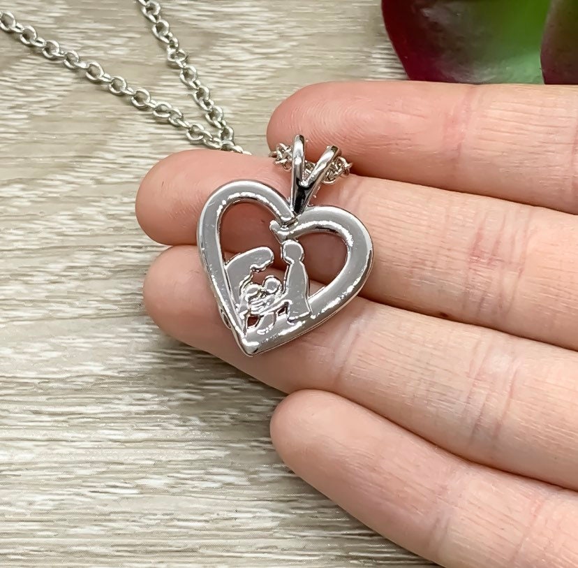 Collier Mère, Père et 2 Enfants, Collier Famille de 4, Cadeau pour maman de 2 enfants, Bijou de maternité, Cadeau de félicitations pour une deuxième maman