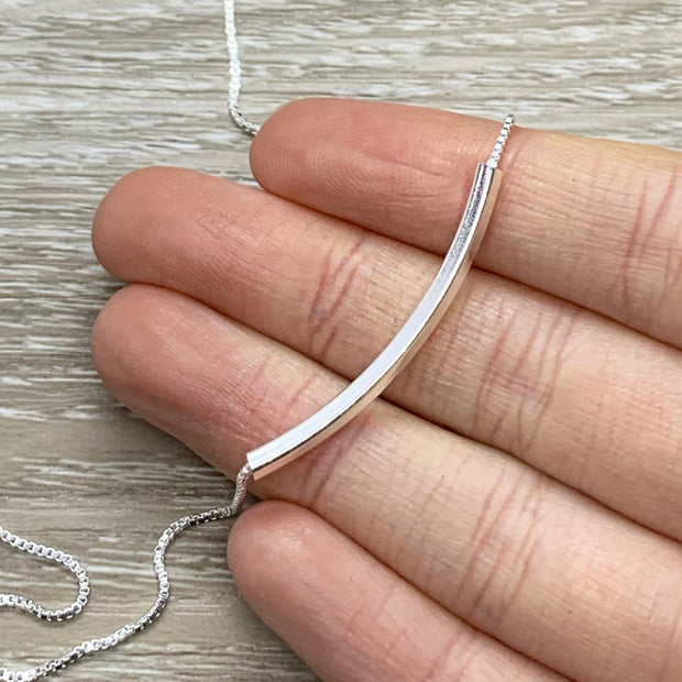 Sterling Silver Tube Necklace, Dainty Balance Tube Pendant, Minimalist Jewelry for Her, Simple Layering Necklace, Gift for Friend