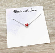 Tiny Red Heart Necklace, Heart-Shaped Pendant, Minimal Heart Necklace, Gift for Daughter, Gift for Little Sister, Birthday Gifts for Her