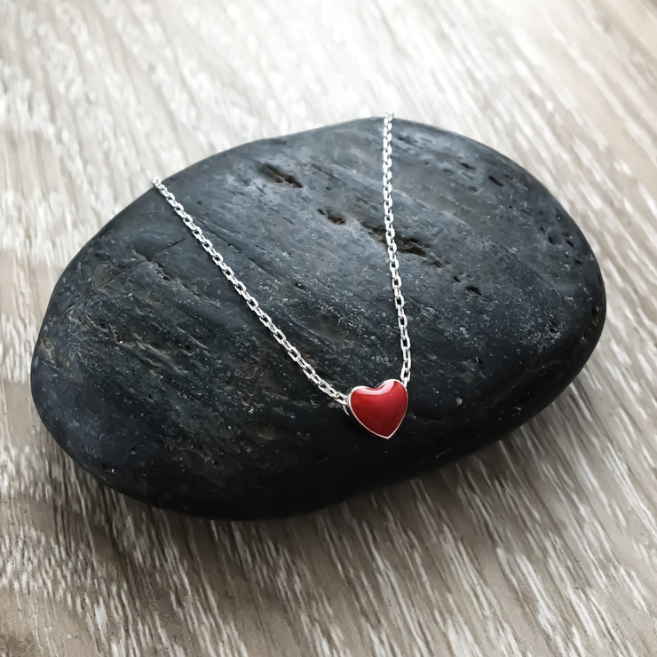 Tiny Red Heart Necklace, Heart-Shaped Pendant, Minimal Heart Necklace, Gift for Daughter, Gift for Little Sister, Birthday Gifts for Her