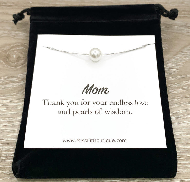 Mother Necklace, Floating Pearl Necklace, Pearls of Wisdom, Gift for Mom, Bonus Mother Gift, Gift from Daughter, Mom Birthday Gift