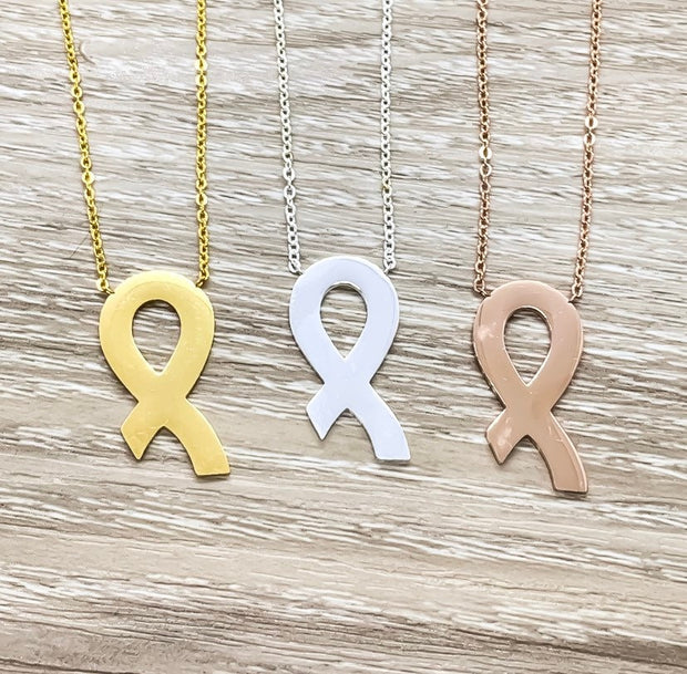 Survivor Necklace, Awareness Ribbon Necklace, Symbolic Jewelry, Pink Ribbon Necklace, Breast Cancer Awareness, Cancer Patient Gift