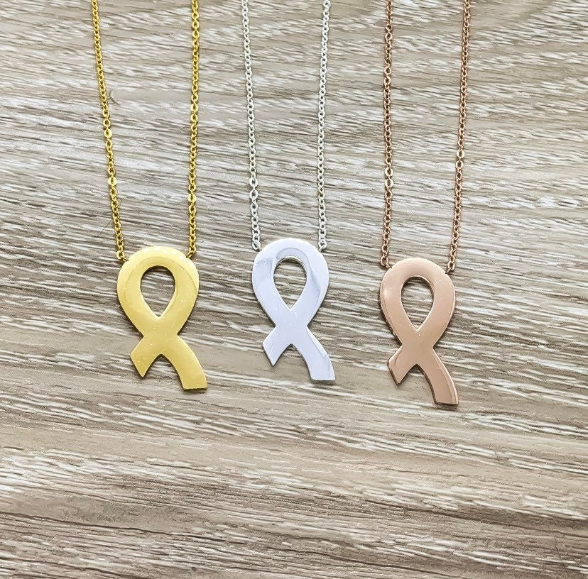Collier de survivante, Collier ruban de sensibilisation, Bijou symbolique, Collier ruban rose, Sensibilisation au cancer du sein, Cadeau pour patiente atteinte de cancer