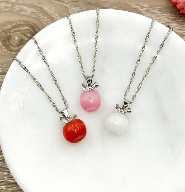 Apple Necklace, Tiny Opal Apple Necklace, Apple Jewelry, Fruit Necklace, Teacher Necklace, Fall Jewelry, Back to School Gift