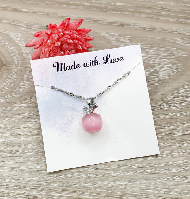 Apple Necklace, Tiny Opal Apple Necklace, Apple Jewelry, Fruit Necklace, Teacher Necklace, Fall Jewelry, Back to School Gift