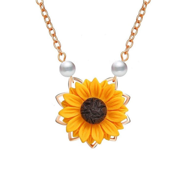 Sunflower Necklace, Orange Flower Necklace, Sunflower Jewelry, Fall Necklace, Autumn Jewelry, Christmas Gift for Her, Mother’s Day Gift