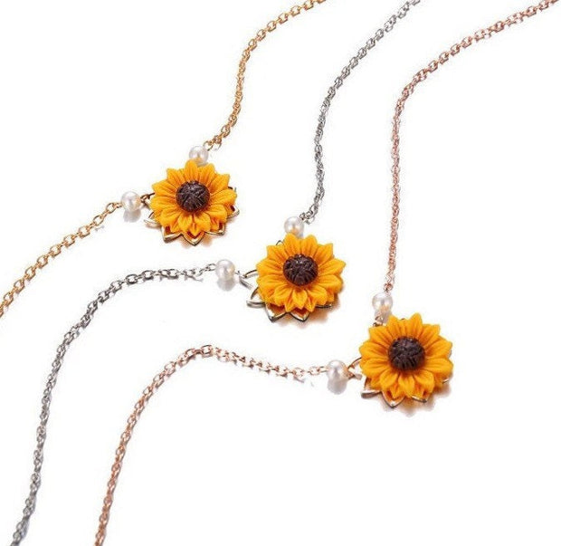 Sunflower Necklace, Orange Flower Necklace, Sunflower Jewelry, Fall Necklace, Autumn Jewelry, Christmas Gift for Her, Mother’s Day Gift