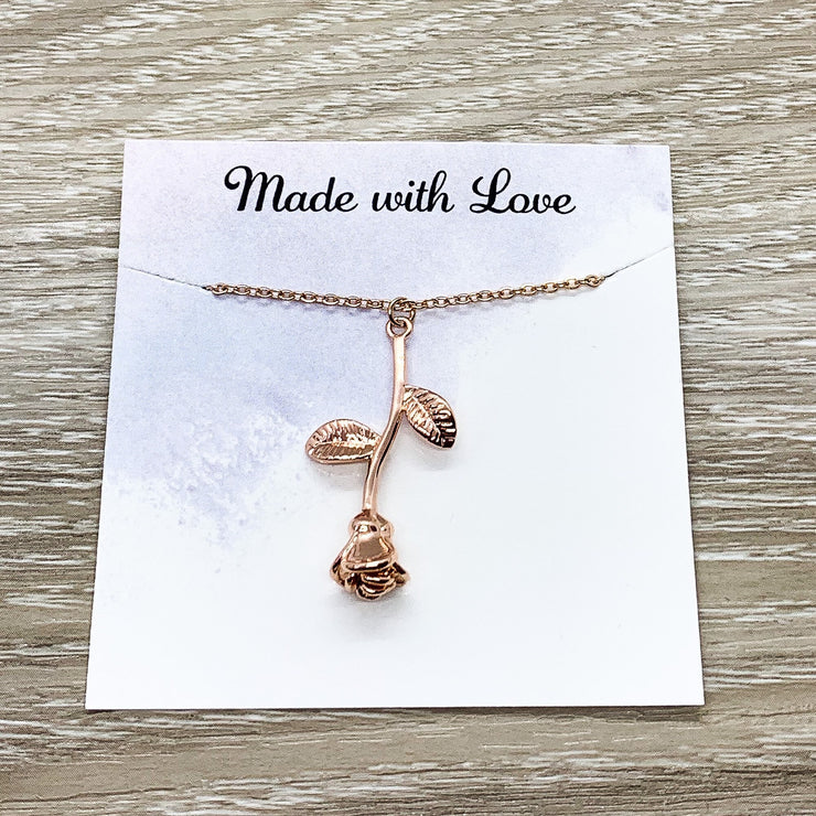 Tiny Rose Necklace, Delicate Flower Necklace, Romantic Jewelry, Floral Pendant, Anniversary Gift, Gift from Boyfriend, Christmas Gift