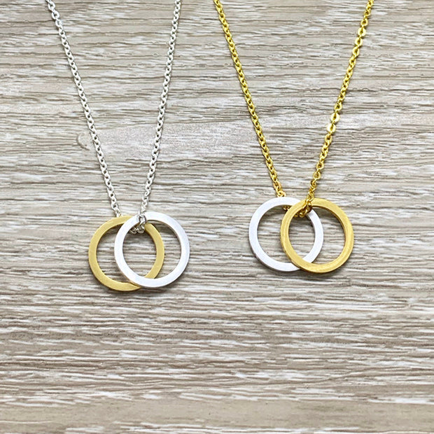 Double Circle Necklace, Interlocking Circles Necklace, Promise Necklace, Dainty Necklace, Daughter Gift, Bridal Gift, Bridesmaid Necklace