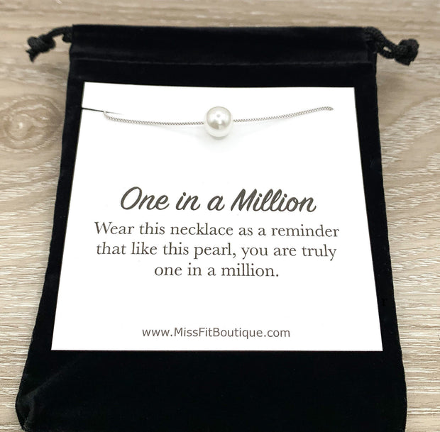 One in a Million, Floating Pearl Necklace, Friendship Necklace, Gift for Best Friend, Simple Reminder Gift, Happy Birthday Gift