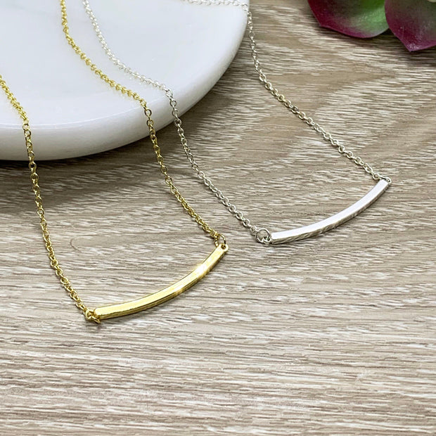 Curved Tube Necklace, Thin Balance Bar Necklace, Minimalist Jewelry, Dainty Necklace, Layering Necklace, Bridal Jewelry, Christmas Gift