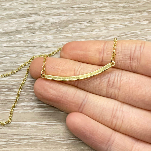 Curved Tube Necklace, Thin Balance Bar Necklace, Minimalist Jewelry, Dainty Necklace, Layering Necklace, Bridal Jewelry, Christmas Gift