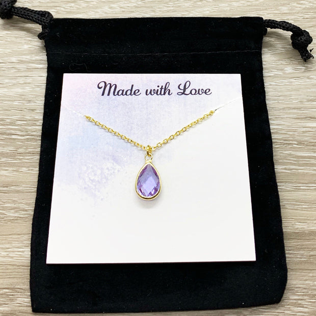 Teardrop Birthstone Necklace, Pear Shaped Rhinestone Necklace, Mother’s Day Gift, Dainty Necklace, Gift for Grandma, Christmas Gift