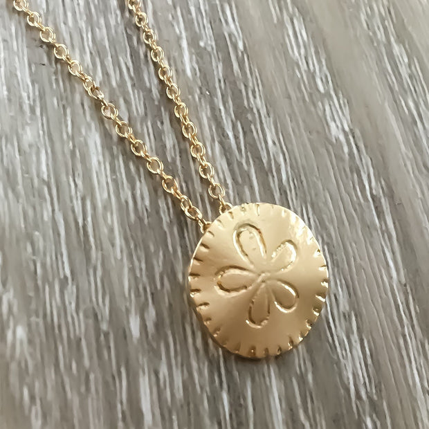 Tiny Sand Dollar Necklace, Ocean Lover Gift, Beach Jewelry, Gold Sanddollar Pendant, Coastal Necklace, Seascape Jewelry, Gift for Her