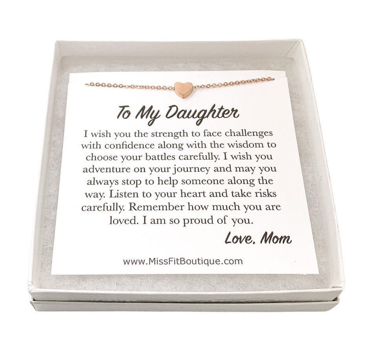 Heart Necklace, To My Daughter Card, Inspirational Gift, Daughter Necklace, Strength Necklace, Love Mom Gift, Encouragement Gift for Her