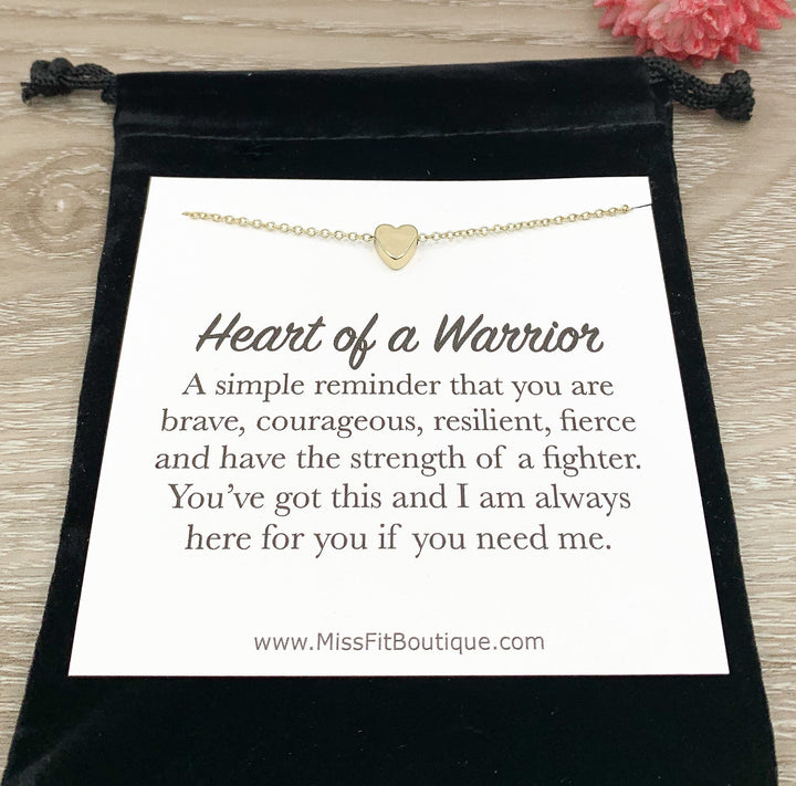 Citation « Cœur de guerrier », Cadeau de force, Collier cœur en or, Cadeau pour survivant·e, Cadeau de rétablissement, Collier pour femme, Cadeau d'encouragement