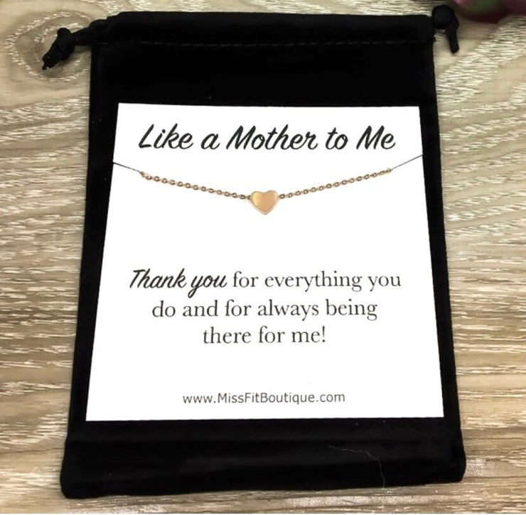 Like a Mother to Me Gift, Heart Necklace with Card, Unbiological, Bonus Mom