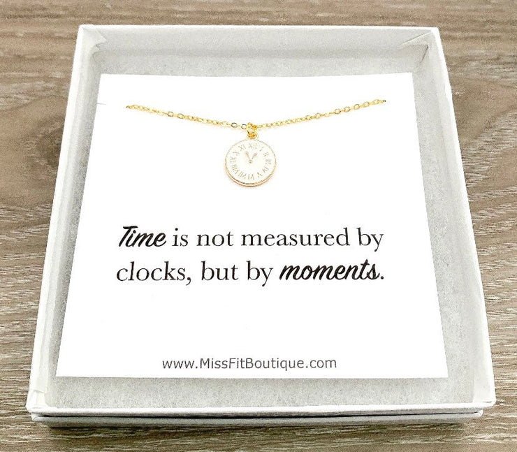 Tiny Gold Clock Necklace, Pocket Watch Pendant, Minimalist Geometric Jewelry, Dainty Necklace, Inspirational Gifts, Gift for Her, Birthday