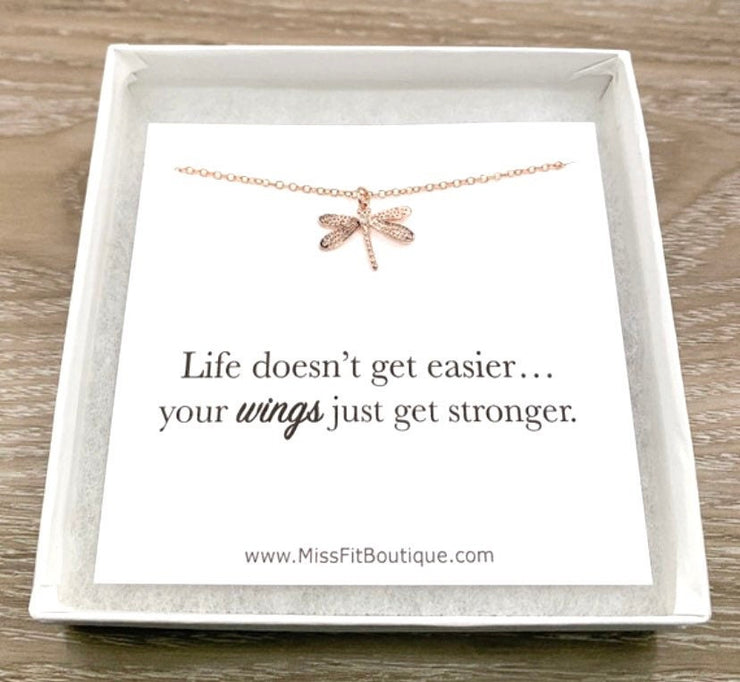 Life Doesn’t Get Easier, Dragonfly Quote, Strength Necklace, Gift for Supportive Friend, Inspirational Jewelry, Cheer Up Gift, Motivational