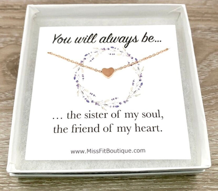 Heart Necklace with Quote Card, You Will Always Be, Friends Necklace, Unbiological Sister Gift, Sorority Girl