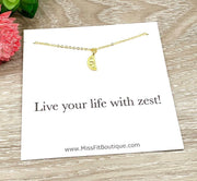 Lemon Necklace, Live Life with Zest Card, Tiny Lemon Slice Pendant, Uplifting Gift for Her, Citrus Jewelry, Fruit Necklace, Summer Jewelry