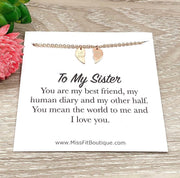 To My Sister Card, Lil Big Sisters Split Hearts Necklace, Matching Necklace Set for 2, Half Heart Pendants, Sisterhood Gift, Best Friends