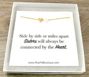 Sister Necklace, Dainty 2 Heart Necklace, Connected by the Heart Quote, Gift for Sister, Sorority Jewelry, Holiday Gift from Sister