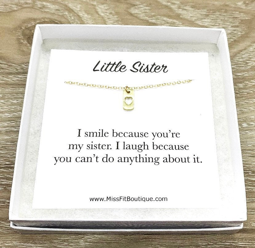 Sisters Necklace Set for 2, Matching Heart Dog Tag Pendants, Big Sister Gift, Tiny Heart Necklace, Little Sister Gift, Gift for Sister