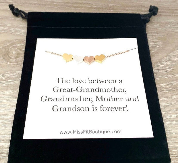 Four Generations Necklace, Great-Grandmother Gift, Minimalist Necklace, Gift from Great-Granddaughter, Mother Necklace, Gift for Grandma