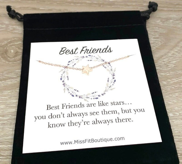 Tiny Star Necklace, Rose Gold, Silver, Gold, Best Friends Are Like Stars