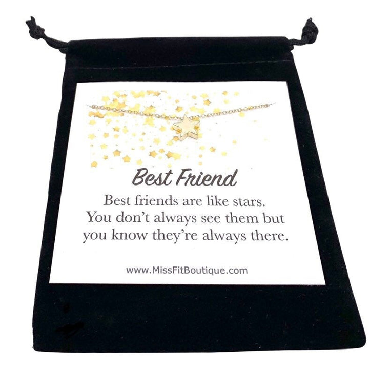 Dainty Star Necklace with Card, Best Friends Are Like Stars, Gold, Silver