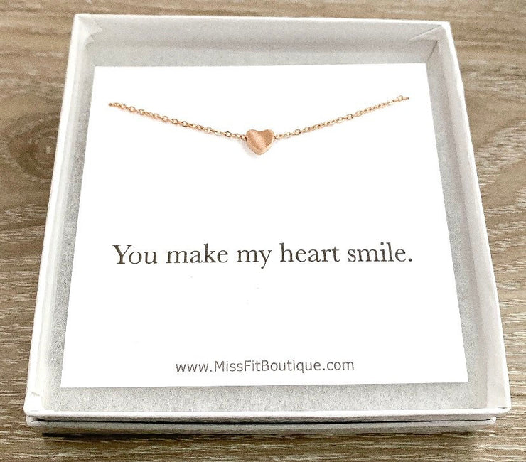 You Make My Heart Smile Quote Card, Tiny Heart Necklace, Feminine Necklace, Romantic Girlfriend Gift, Gift From Boyfriend, Gift from Husband