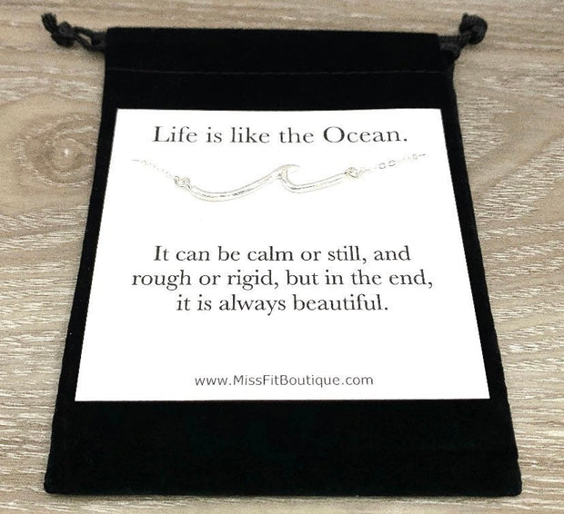 Wave Necklace, Life is Like the Ocean Quote, Beach Wedding, Beach Lover Gift, Gift for Swimmers, Minimalist Ocean Pendant, Summer Necklace