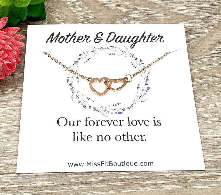 Mother & Daughter Necklace, Gift for Daughter from Mom, Double Heart Necklace, Two Interlocking Hearts Necklace, Birthday Gift
