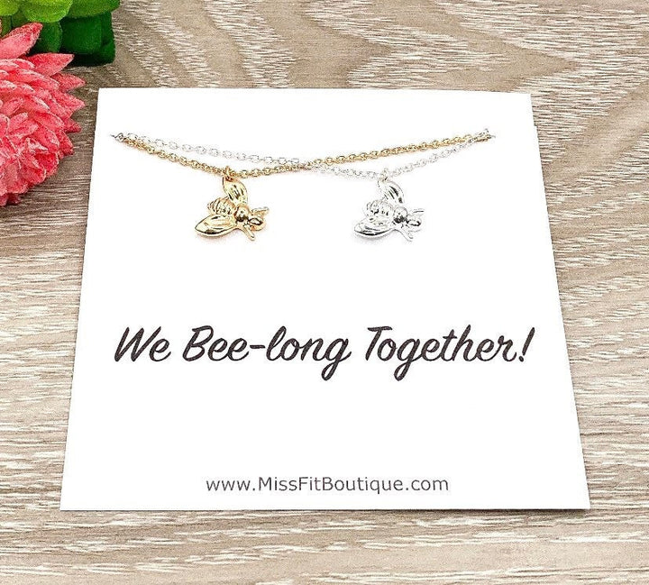 We Belong Together Card, Tiny Bee Necklace Set for 2, Cute Friendship Gift, Bee Jewelry, Two Matching Necklaces, BFF Jewelry Gift, Bestie