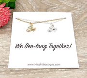 We Belong Together Card, Tiny Bee Necklace Set for 2, Cute Friendship Gift, Bee Jewelry, Two Matching Necklaces, BFF Jewelry Gift, Bestie