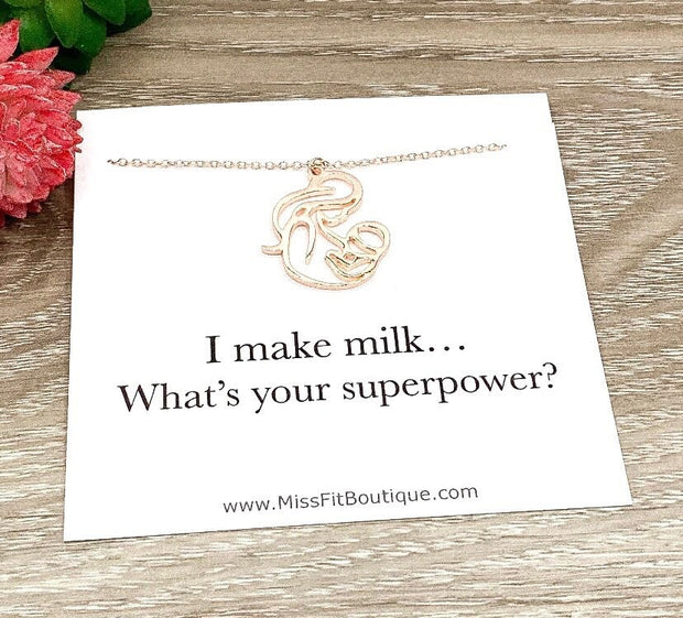 I Make Milk What’s Your Superpower, Breastfeeding Quote, Mama and Baby Necklace, Breastfeeding Mom Gift, Nursing Mama Support Gift for Her
