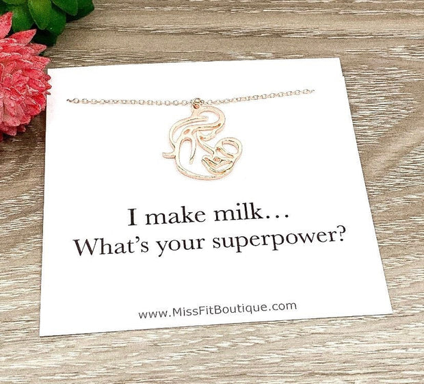 I Make Milk What’s Your Superpower, Breastfeeding Quote, Mama and Baby Necklace, Breastfeeding Mom Gift, Nursing Mama Support Gift for Her