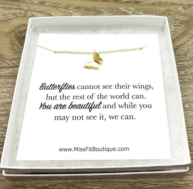 Beautiful Butterfly Necklace, Quote Message Card, Insect Pendant, Dainty Jewelry, Friendship Necklace, Simple Reminder Gift, Gift for Friend