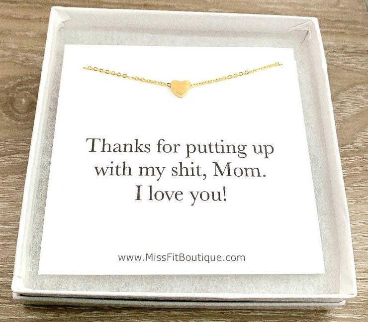 Mom Necklace from Teen Daughter, Thank You Mom Card, Dainty Heart Necklace, Mother Daughter Jewelry, Minimal Necklace, Birthday Gift