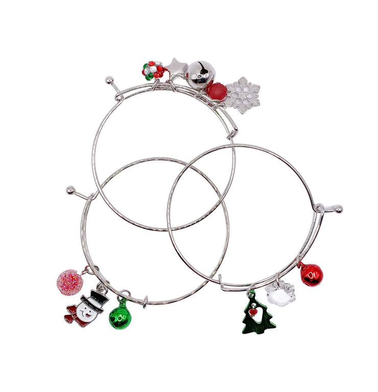 Christmas Bangle Charm Bracelet, Christmas Charms, Holiday Jewelry, Festive Bracelets, Stacking Set of Bracelets, Gift Exchange