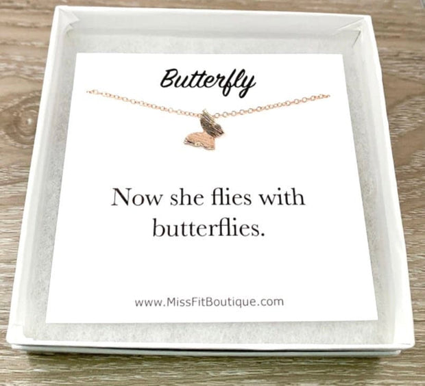 Remembrance Jewelry, Dainty Jewelry, Rose Gold Butterfly Necklace, Loss, Grief Necklace, Friendship Necklace, Memorial Gift, Simple Reminder