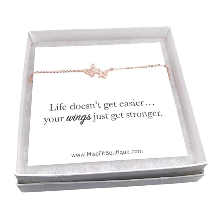 Strength Quote Gift, Butterfly Chain Bracelet, Affirmation Jewelry, Inspirational Gift, Cheer Up Gift, Women’s Bracelets, Meaningful Gift