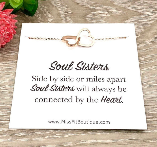 Soul Sisters Gift, Interlocking Hearts Necklace Rose Gold, Double Heart Necklace, Sister Gift, Unbiological Sister Gift, Cute Birthday Gift