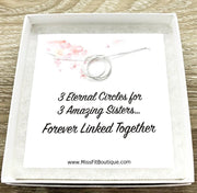 Three Amazing Sisters Gift, 3 Eternal Rings Necklace, Forever Linked Together Card, Gift for Her, Sister Birthday Gift, Jewelry for Women